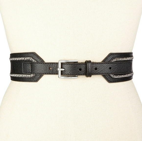 New! MICHAEL KORS Leather Belt with Chain-inlay - Picture 2 of 5